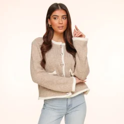 Olivia & Kate Camel Knitted Golden Buttons-Cardigan Sale