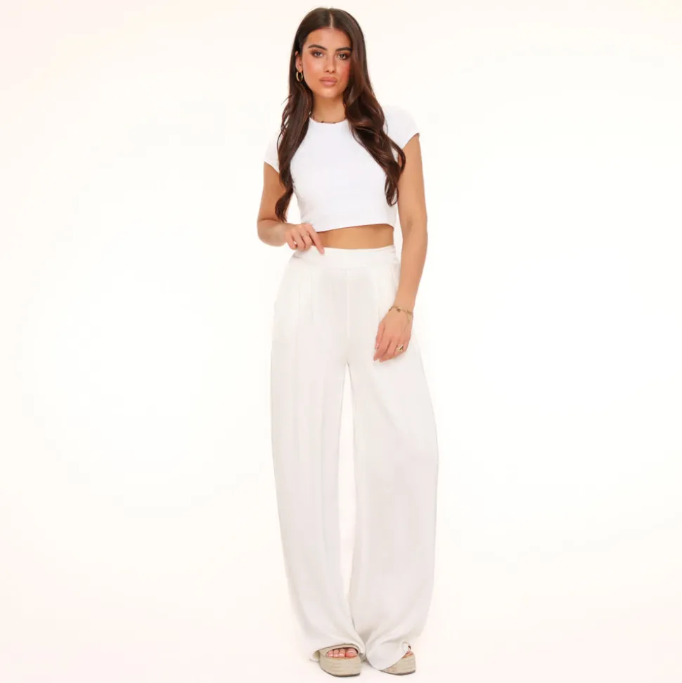 Olivia & Kate Creme Tall Satin-Pants Hot