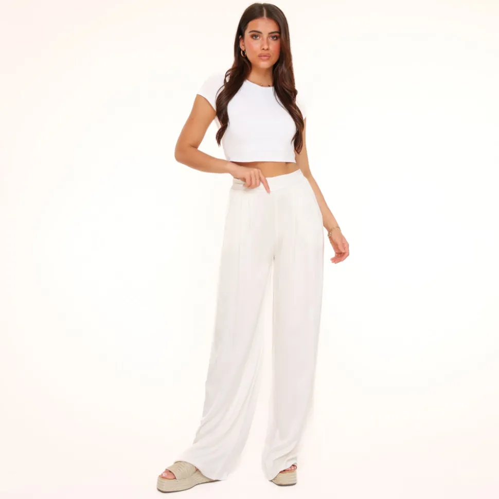 Olivia & Kate Creme Tall Satin-Pants Hot