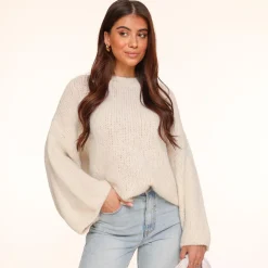Olivia & Kate Creme Wool Knitted Wide Sleeves-Sweater Flash Sale
