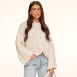Olivia & Kate Creme Wool Knitted Wide Sleeves-Sweater Flash Sale