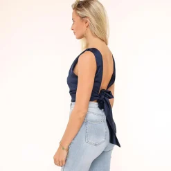 Olivia & Kate Dark Blue Satin Open Back-Top Cheap