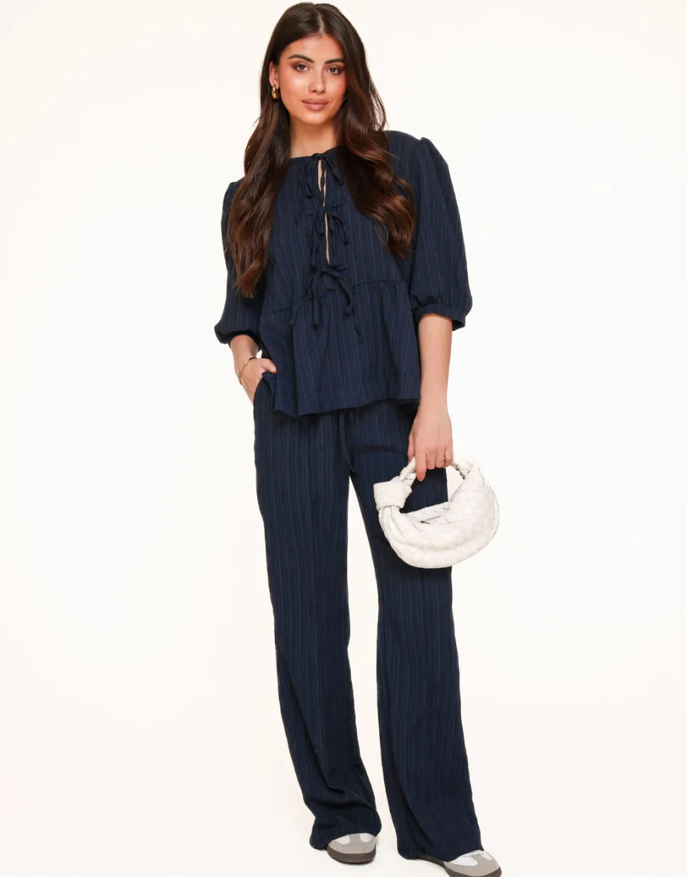 Olivia & Kate Dark Blue Short Bow Ties Puff Sleeves Pleated-Set Cheap
