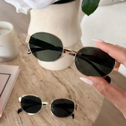 Olivia & Kate Dark Green Oval Gold Frame-Sunglasses Outlet