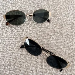 Olivia & Kate Dark Green Oval Gold Frame-Sunglasses Outlet