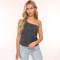 Olivia & Kate Dark Grey Buttons Details-Top Outlet