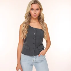 Olivia & Kate Dark Grey Buttons Details-Top Outlet