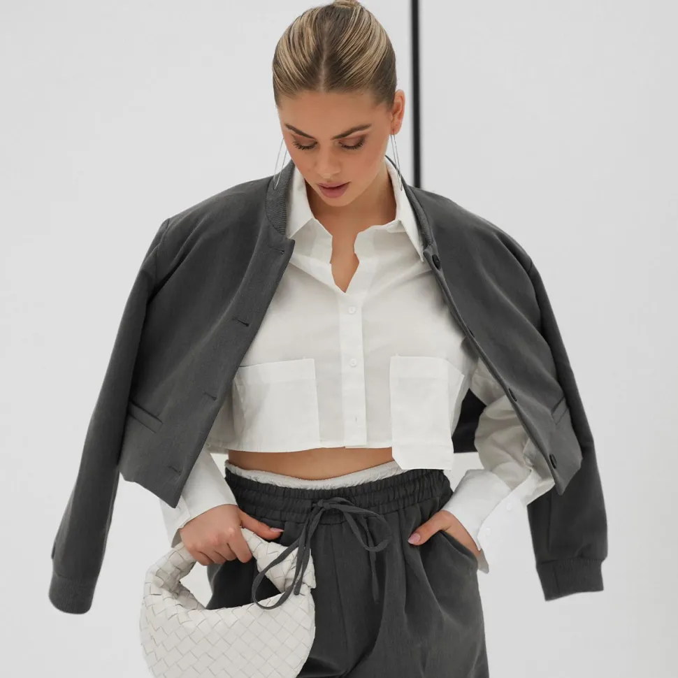 Olivia & Kate Dark Grey Studio White Edge-Pantalon Clearance