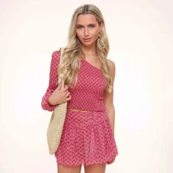 Olivia & Kate Dark Pink Print Lurex One Shoulder-Top Best