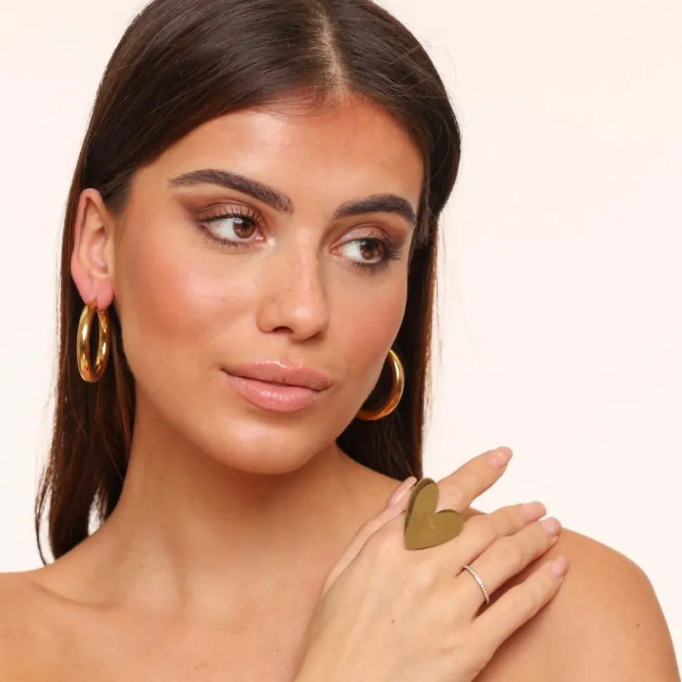 Olivia & Kate Golden Big Statement Heart-Ring Outlet