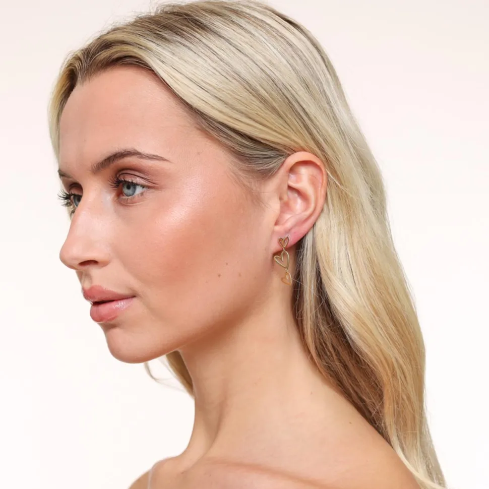 Olivia & Kate Golden Small Three Open Heart-Earrings Best