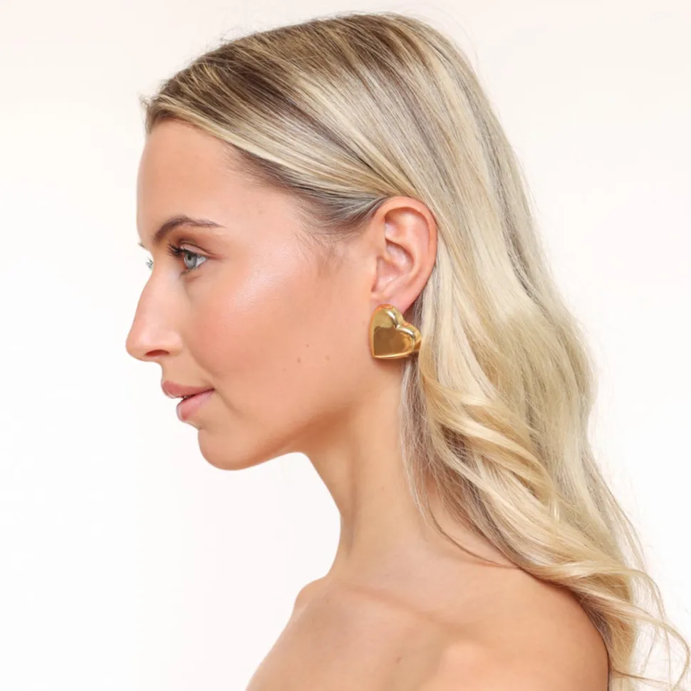 Olivia & Kate Golden Statement Heart-Earrings New