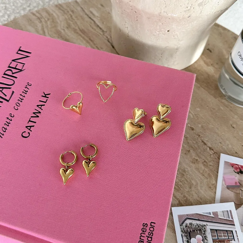 Olivia & Kate Golden Statement Hearts Ring-Earrings Flash Sale