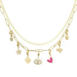Olivia & Kate Golden Trendy Pendans Double Chain-Necklace Fashion