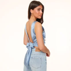 Olivia & Kate Jeans Blue Satin Open Back-Tops Flash Sale