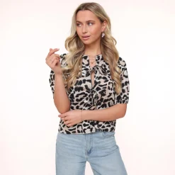 Olivia & Kate Leopard Bow Ties Short Puff Sleeves-Top Sale