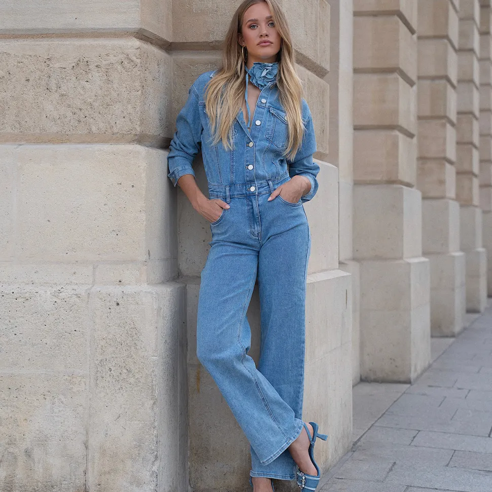 Olivia & Kate Light Blue Denim Ls-Jumpsuit Sale