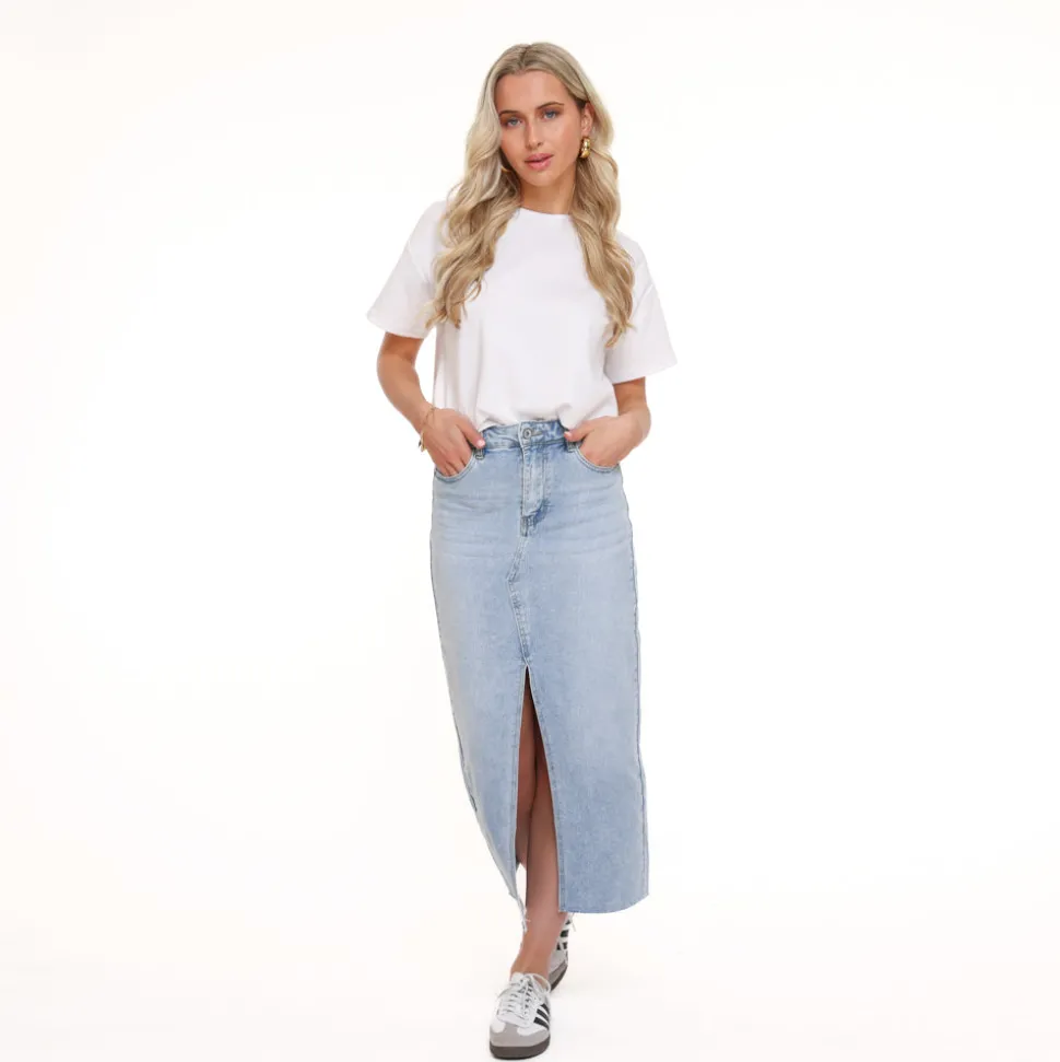 Olivia & Kate Light Blue Denim Split-Skirt Best