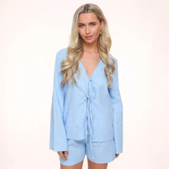 Olivia & Kate Light Blue Linen-Cardigan Fashion