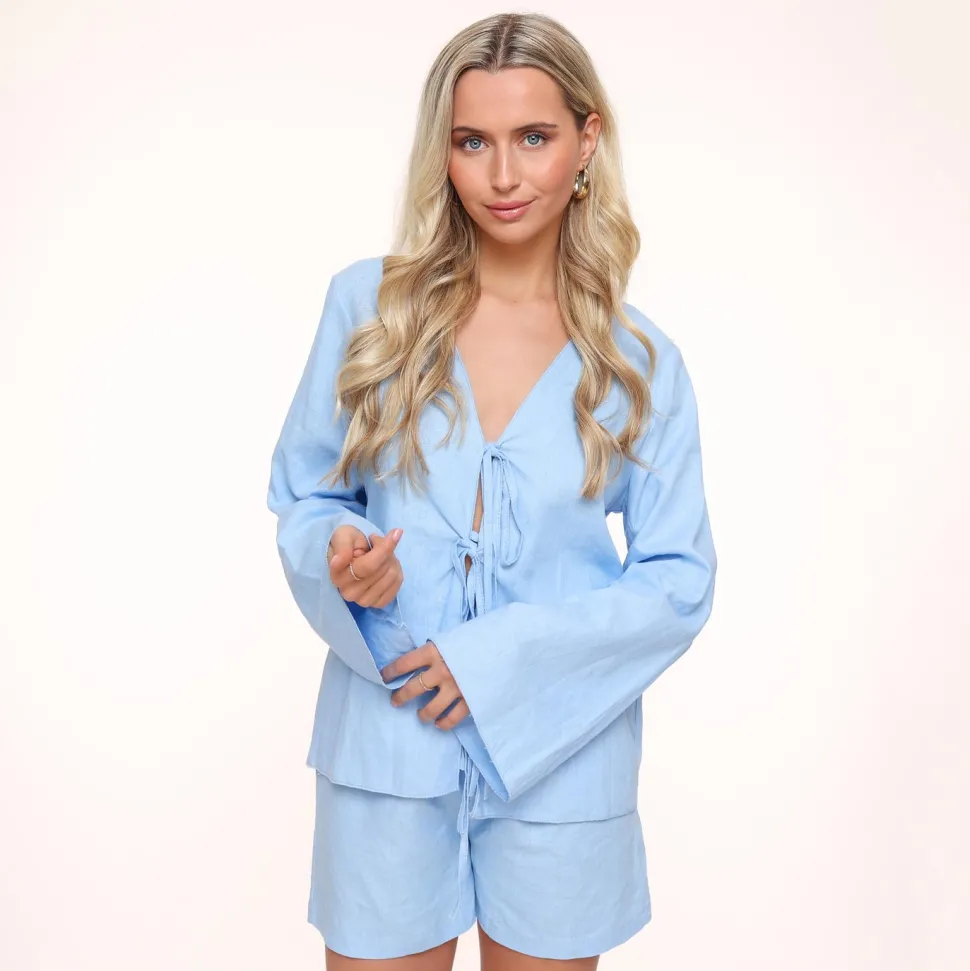 Olivia & Kate Light Blue Linen-Cardigan Fashion