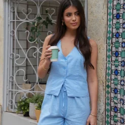 Olivia & Kate Light Blue Linen-Short Discount
