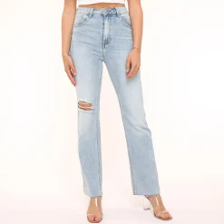 Olivia & Kate Light Blue Straight Ripped-Jeans Flash Sale