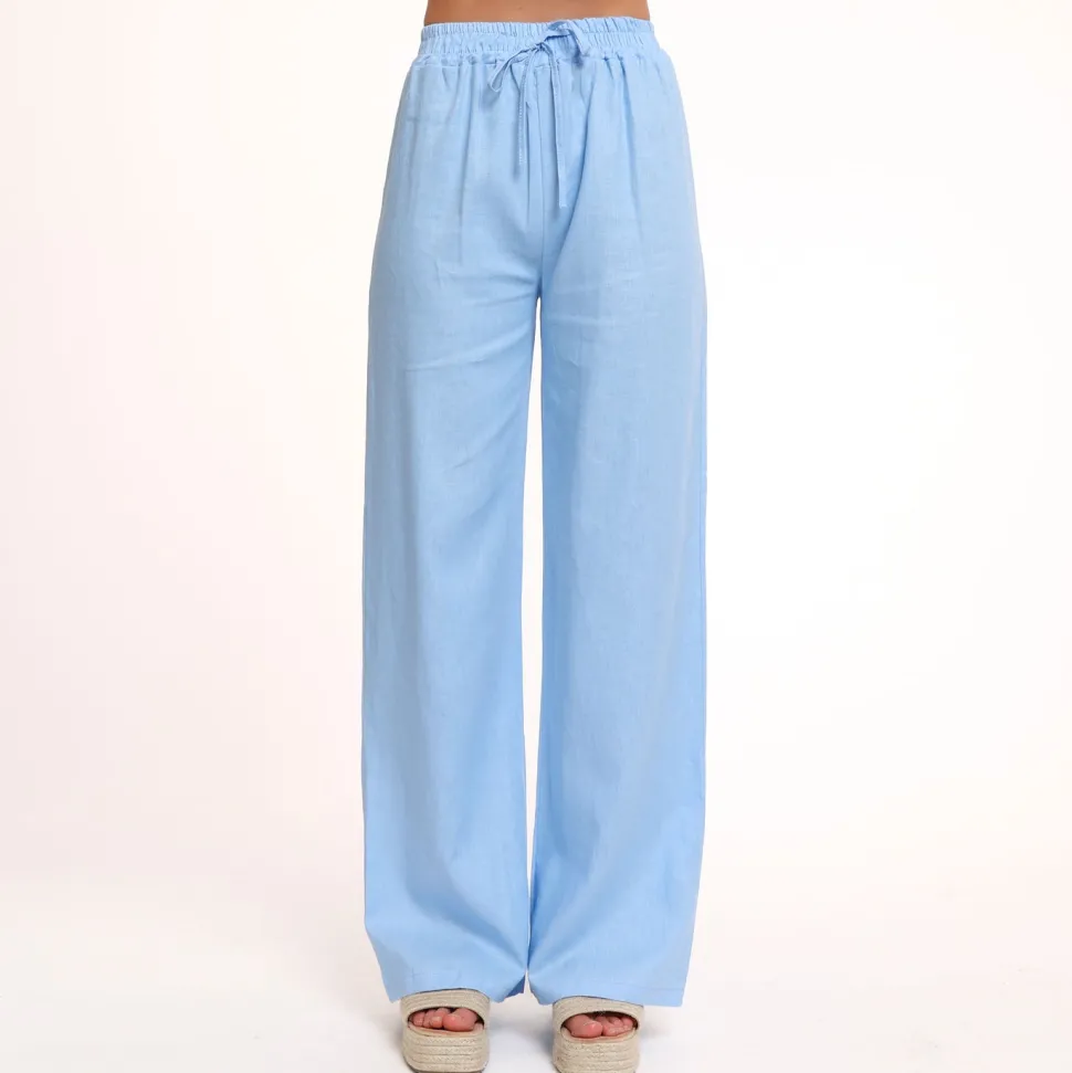 Olivia & Kate Light Blue Tall Linen-Pants Hot