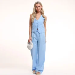 Olivia & Kate Light Blue Tall Linen-Pants Hot