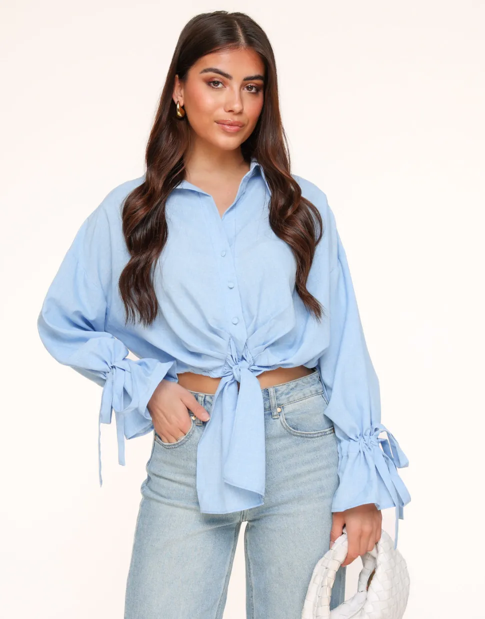 Olivia & Kate Light Blue Tied Cropped-Blouse Online