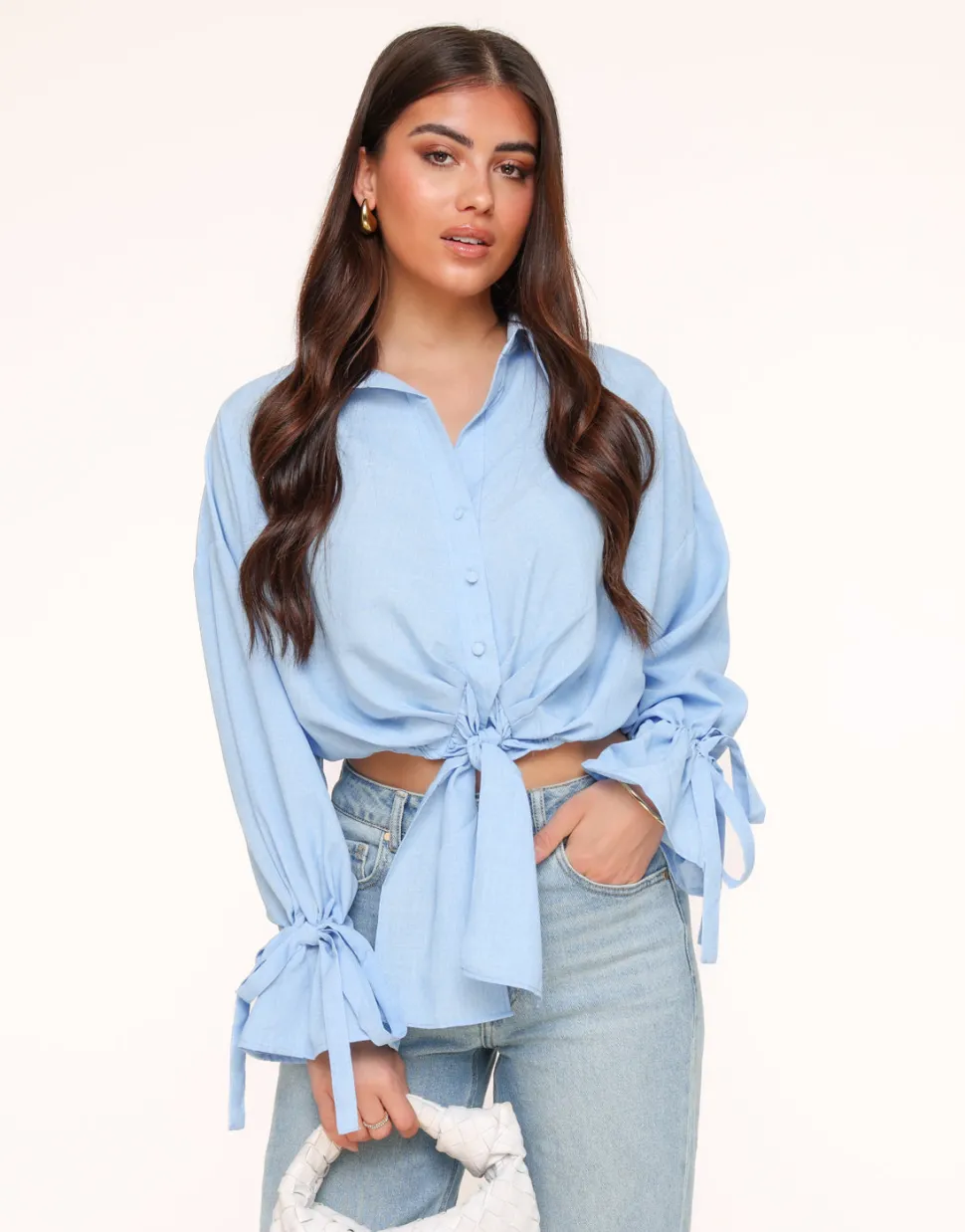 Olivia & Kate Light Blue Tied Cropped-Blouse Online