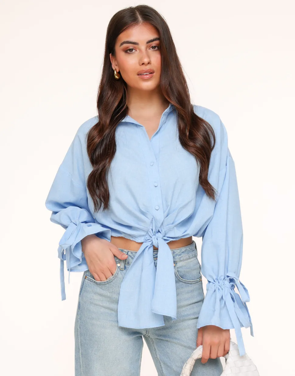 Olivia & Kate Light Blue Tied Cropped-Blouse Online
