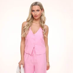 Olivia & Kate Light Low V-Neck Pink Linen-Gilet Best