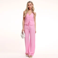 Olivia & Kate Light Low V-Neck Pink Linen-Gilet Best