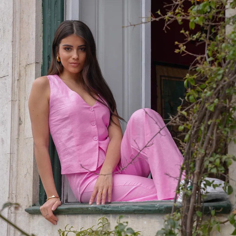 Olivia & Kate Light Low V-Neck Pink Linen-Gilet Best