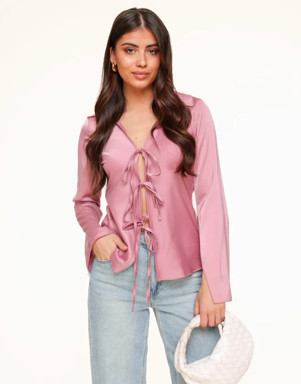 Olivia & Kate Light Pink Satin Bow Ties-Top Hot
