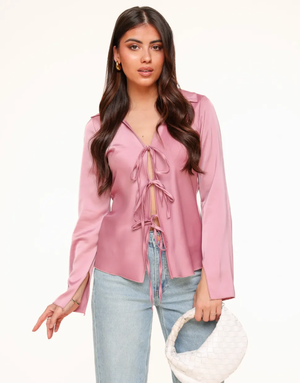 Olivia & Kate Light Pink Satin Bow Ties-Top Hot