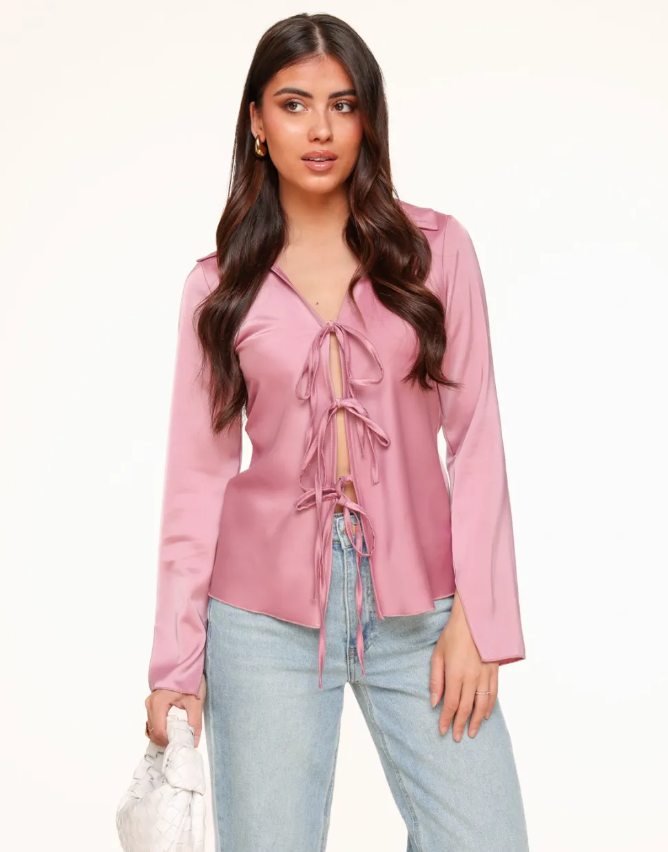 Olivia & Kate Light Pink Satin Bow Ties-Top Hot
