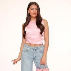 Olivia & Kate Light Pink Satin Open Back-Tops Discount