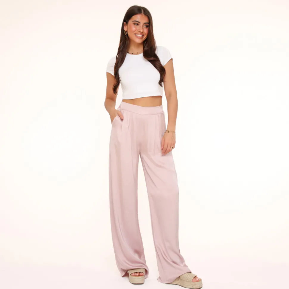 Olivia & Kate Light Pink Tall Satin-Pants Hot