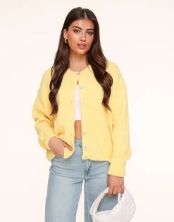 Olivia & Kate Light Yellow Basic Knitted-Cardigan Hot