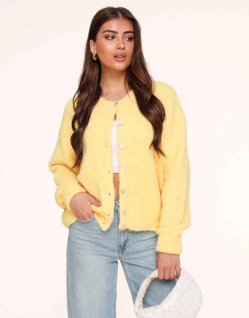 Olivia & Kate Light Yellow Basic Knitted-Cardigan Hot