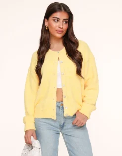 Olivia & Kate Light Yellow Basic Knitted-Cardigan Hot