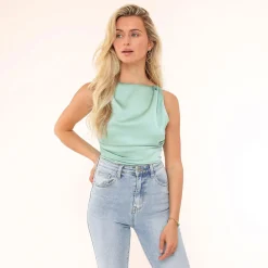 Olivia & Kate Mint Green Satin Open Back-Top Flash Sale