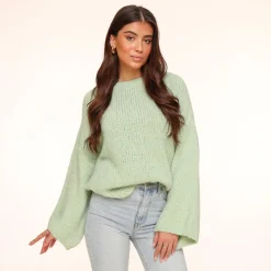 Olivia & Kate Mint Green Wool Knitted Wide Sleeve-Sweater Cheap