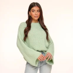 Olivia & Kate Mint Green Wool Knitted Wide Sleeve-Sweater Cheap