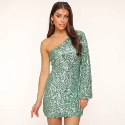 Olivia & Kate Mintgreen Sequins One Ballon Sleeve-Dress Flash Sale