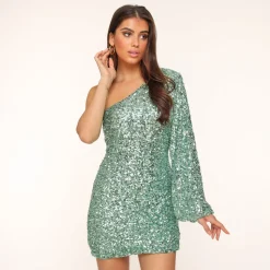 Olivia & Kate Mintgreen Sequins One Ballon Sleeve-Dress Flash Sale