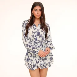 Olivia & Kate Navy Blue Flower Printed-Playsuit Best Sale