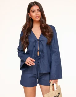Olivia & Kate Navy Blue Linen-Short Discount