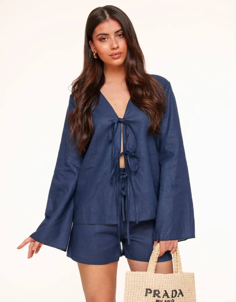 Olivia & Kate Navy Blue Linen-Short Discount
